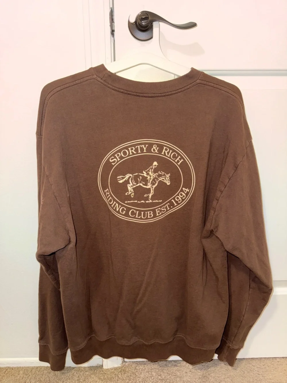 Sporty & Rich Brown Riding Club Logo Crewneck Sweatshirt - Picture 5 of 5